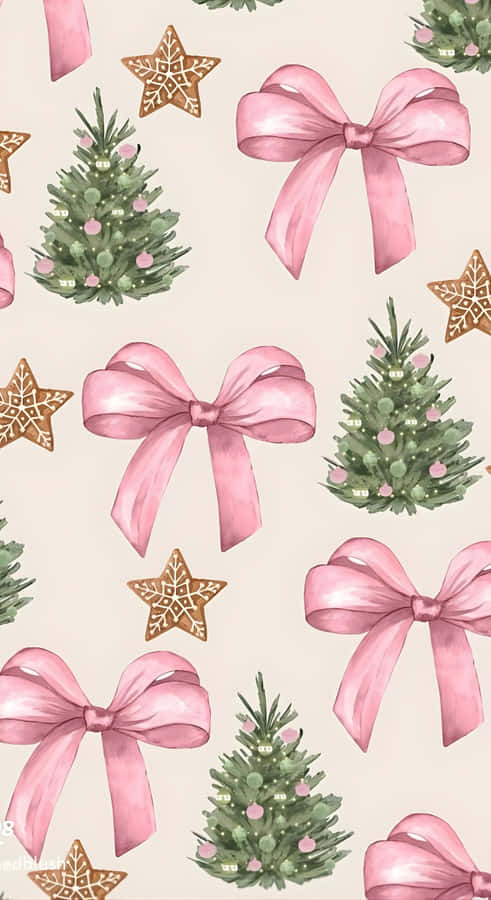 Pink Christmas Bows Pattern Wallpaper