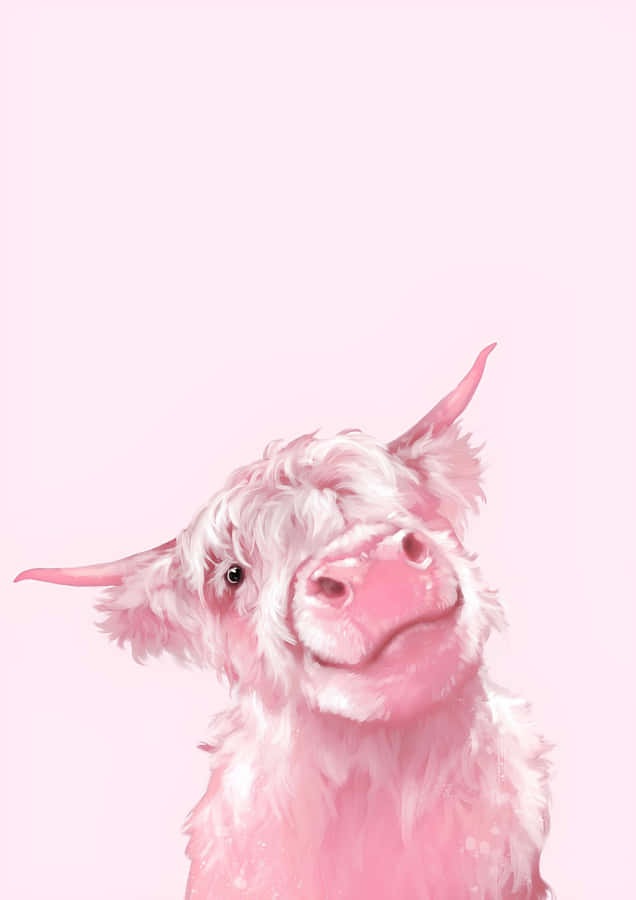 Pink Cow Portrait Pastel Background Wallpaper