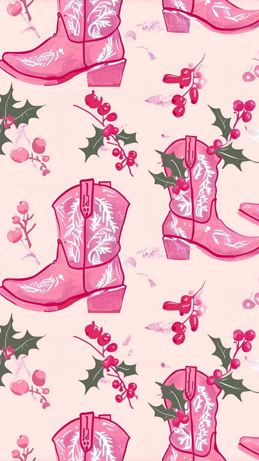 Pink Cowgirl Boots Christmas Wallpaper