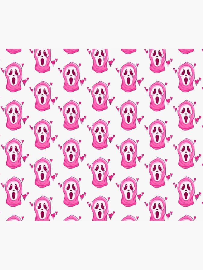 Pink Cute Ghostface In Pattern Wallpaper