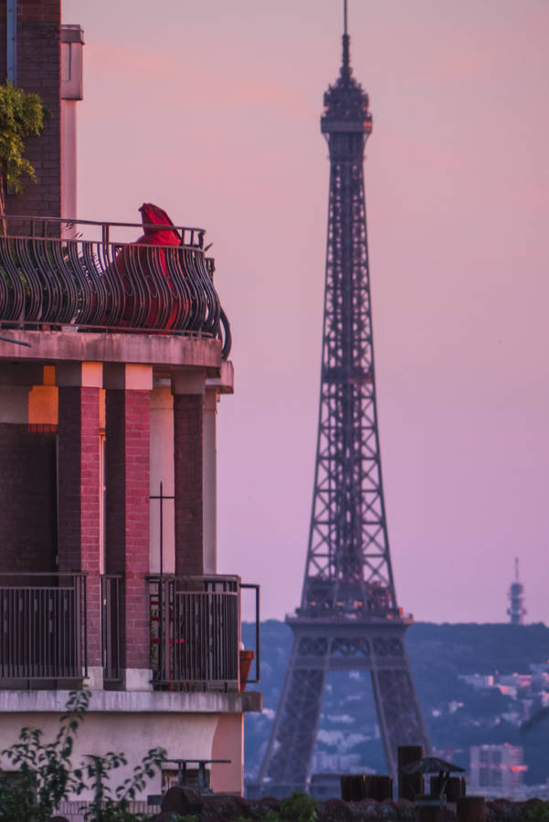 Pink Eiffel Tower Balcony Wallpaper