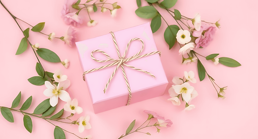 Pink Floral Gift Box With Ribbon Wallpaper