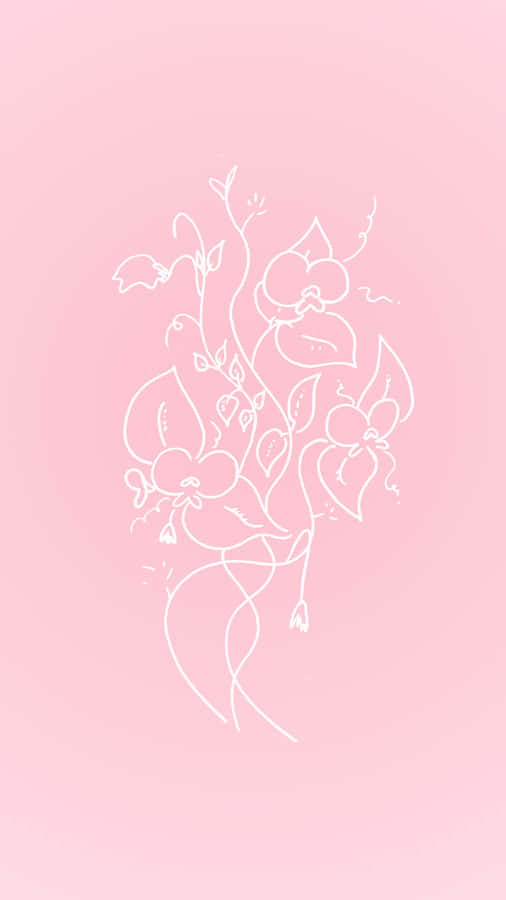 Pink Floral Sketch Artwork Wallpaper