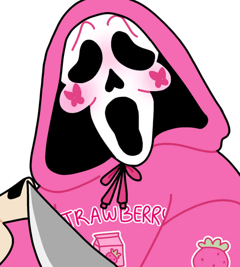 Pink Ghostface Cartoon Holding Knife Wallpaper