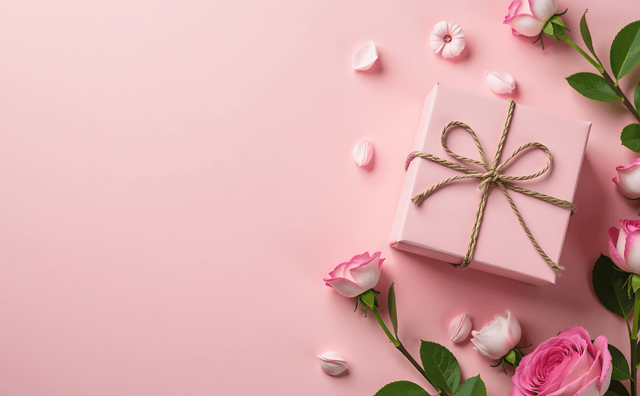 Pink Gift Box With Ribbon And Floral Decor Wallpaper