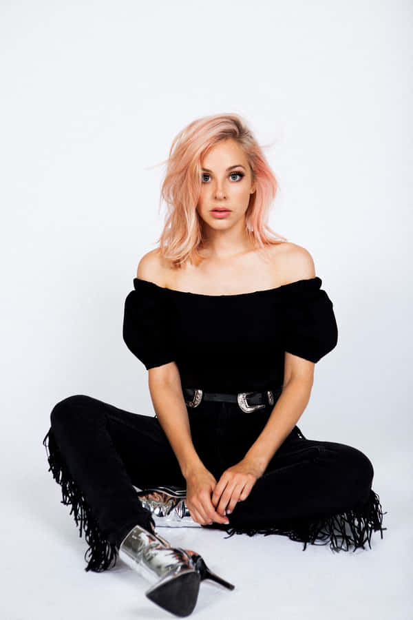 Pink Haired Woman In Black Outfit Wallpaper