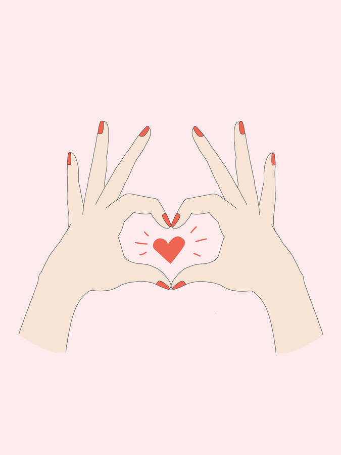 Pink Hand Heart Drawing Wallpaper