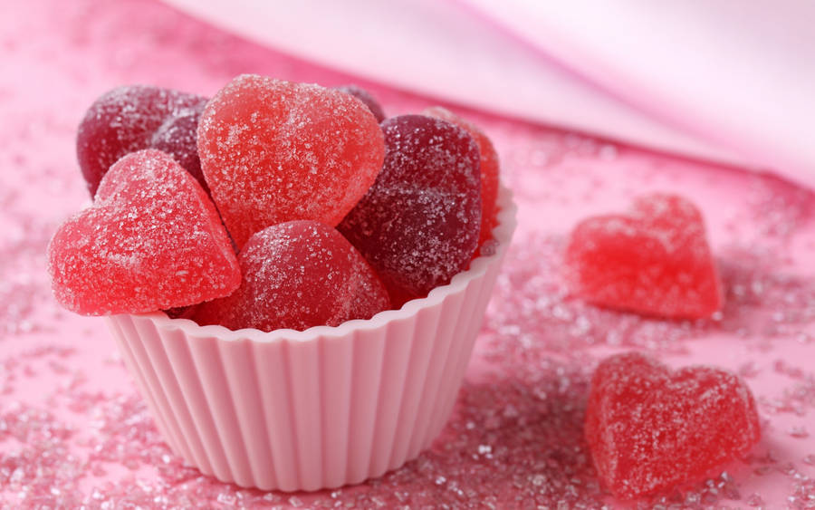 Pink Heart Gummy Candies Wallpaper