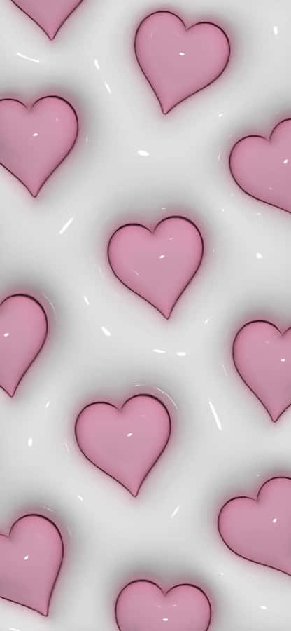 Pink Hearts Pattern3 D Aesthetic Wallpaper