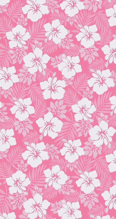 Pink Hibiscus Floral Pattern Wallpaper