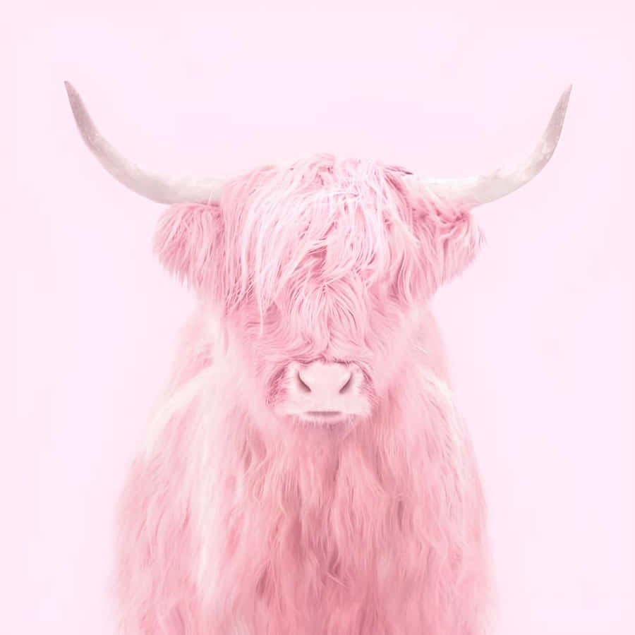 Pink Highland Cow Portrait Wallpaper