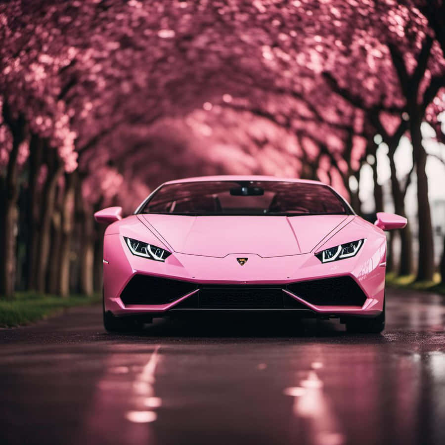 Pink Lamborghini Under Cherry Blossoms Wallpaper