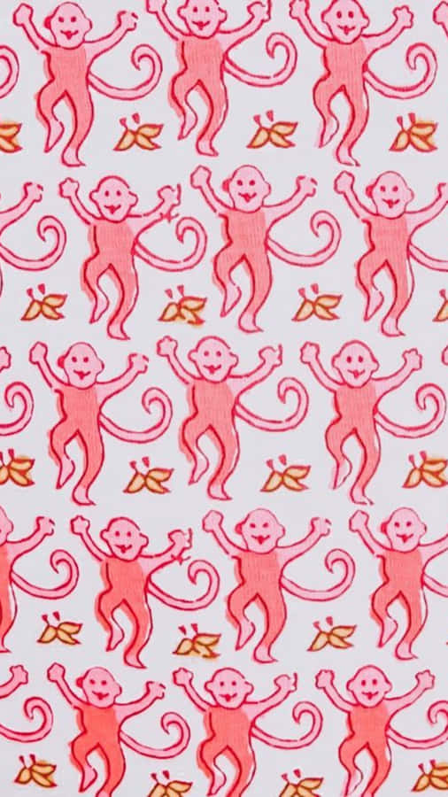 Pink Monkey Pattern Fabric Wallpaper