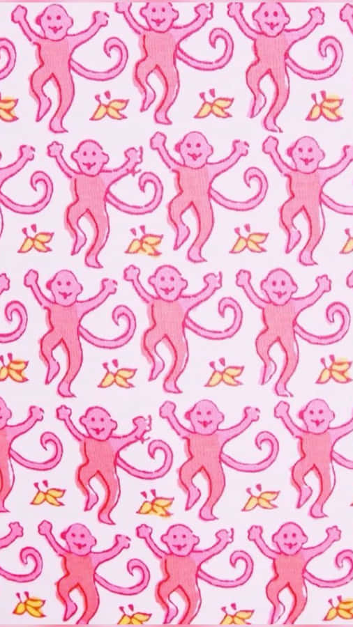 Pink Monkey Pattern Fabric Wallpaper