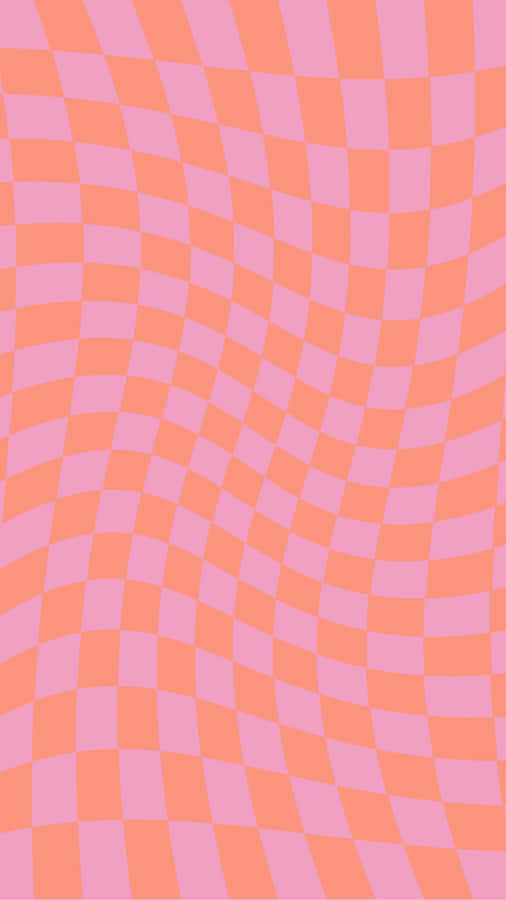 Pink Orange Checkerboard Wave Pattern Wallpaper