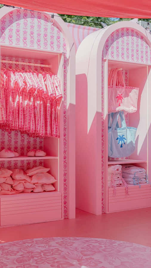 Pink Palm Puff Store Wallpaper