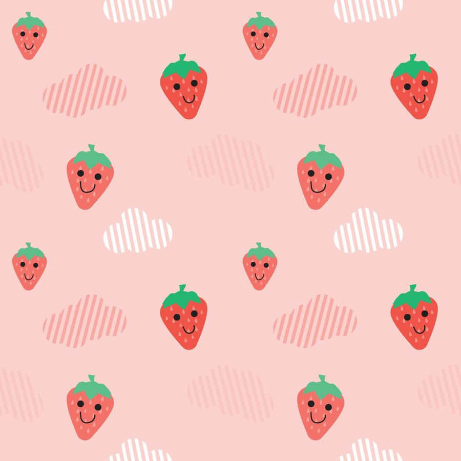 Pink Pastel Cute Strawberry Smiley Face Wallpaper