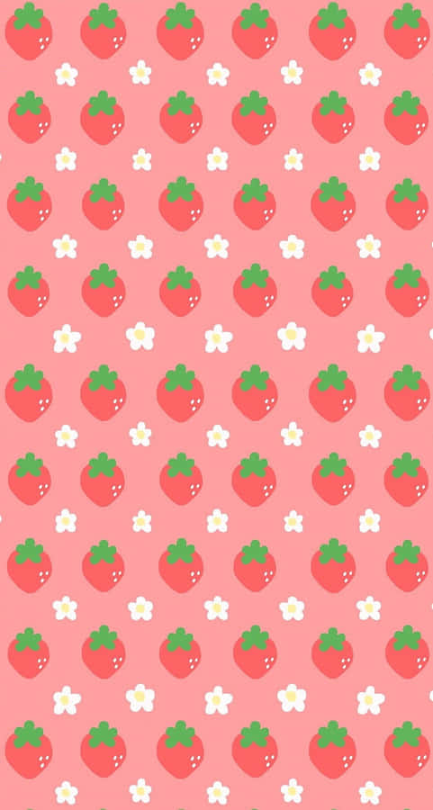 Pink Pastel Cute Strawberry With Flower Wallpaper