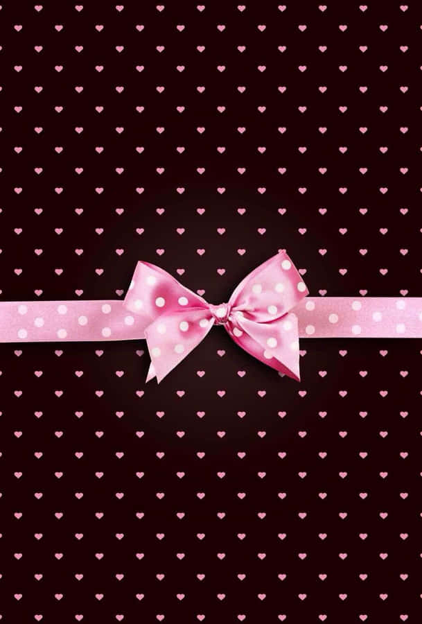 Pink Polka Dot Bowon Heart Pattern Background Wallpaper