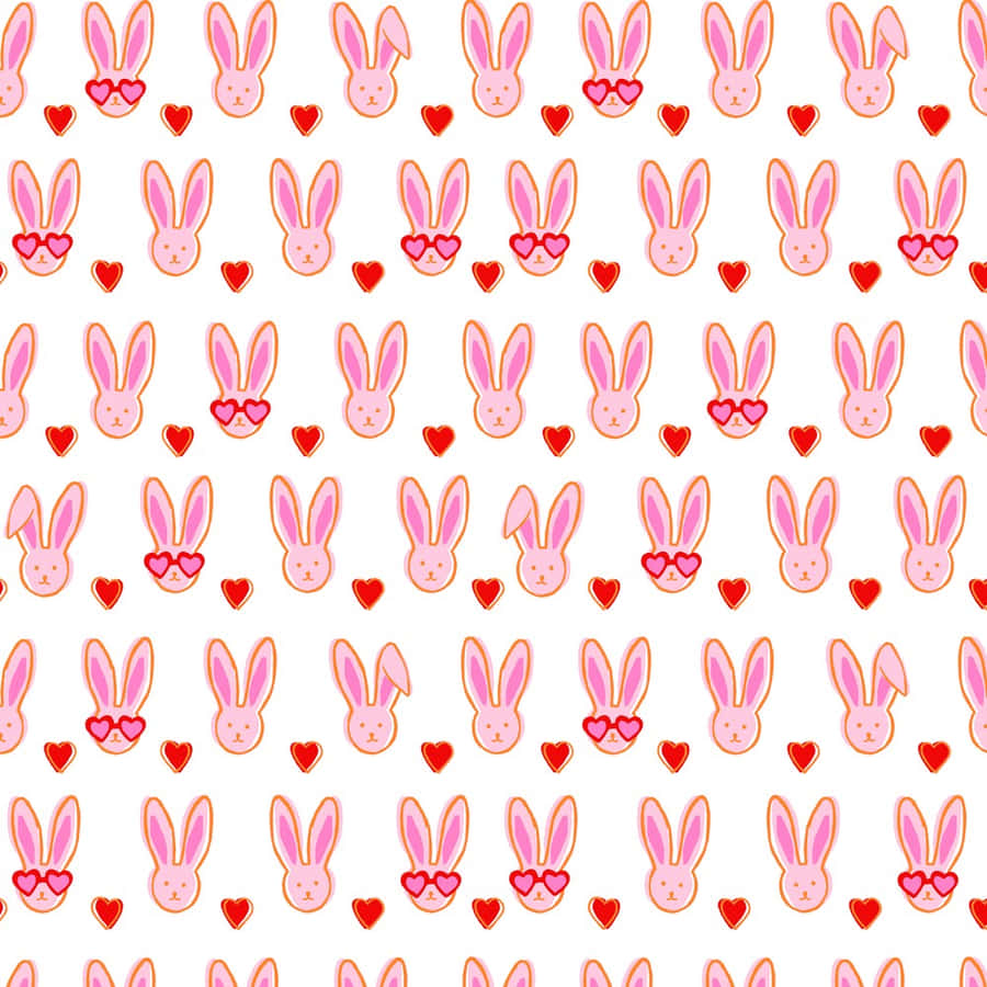 Pink Rabbitsand Hearts Pattern Wallpaper