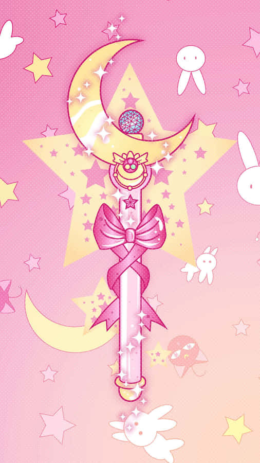 Pink Sailor Moon Magical Staff Illustration Wallpaper