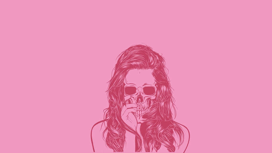 Pink Skull Aesthetic Woman Wallpaper