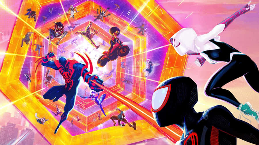 Pink Spider Man And Multiverse Heroes Wallpaper