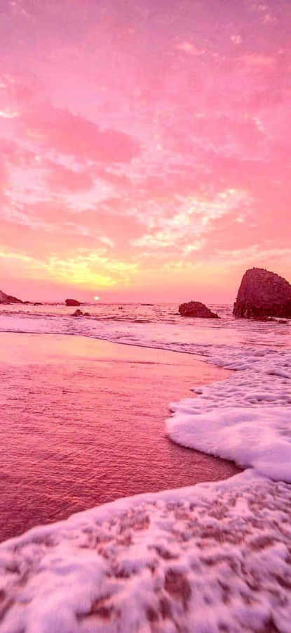 Pink Sunset Beachi Phone Wallpaper Wallpaper