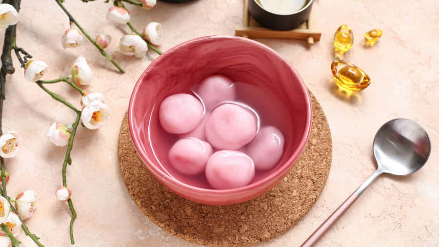 Pink Tangyuan In Bowl Wallpaper
