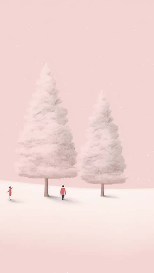 Pink Winter Christmas Scene Wallpaper