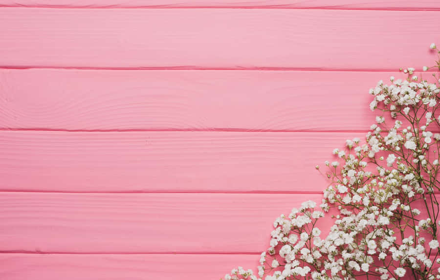 Pink Wooden Wall With Flowers And White Lilies Wallpaper