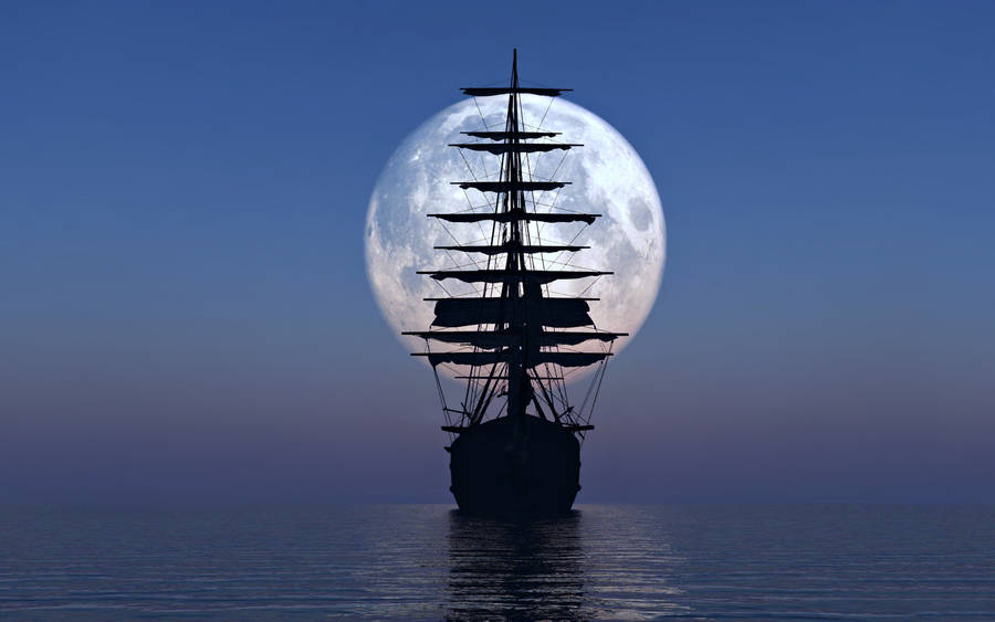 Pirate Ship Silhouette Purple Sky Wallpaper