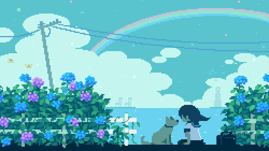 Pixel Art Anime Garden Scene Wallpaper