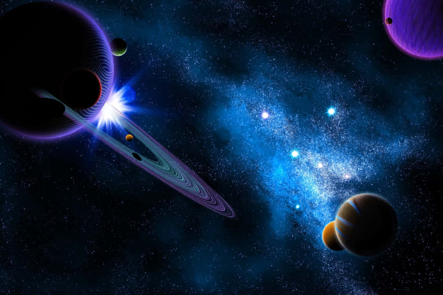 Planets And Stars Oled Monitor Wallpaper