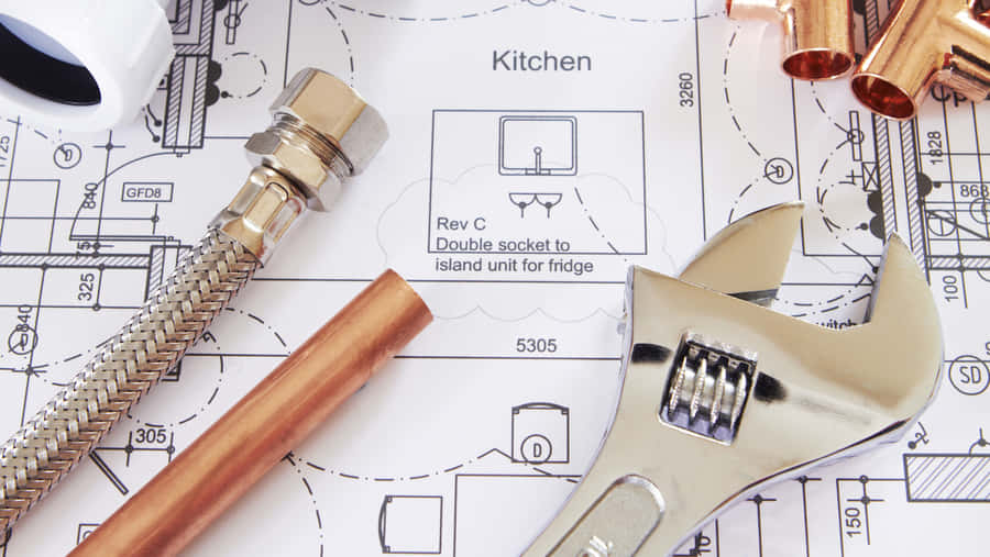 Plumbing Tools On Floor Plan Wallpaper