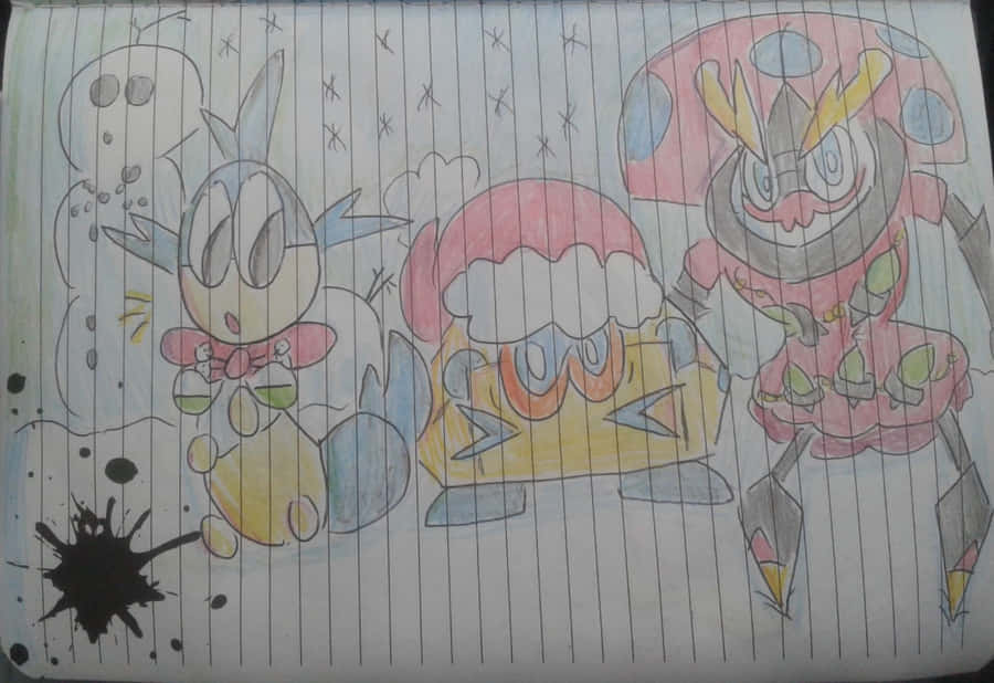 Pokémon Blipbug Paper Drawing Wallpaper