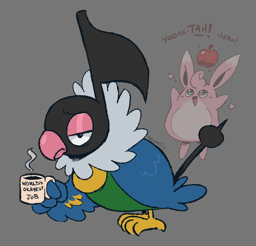 Pokémon Chatot Drinking Coffee Wallpaper