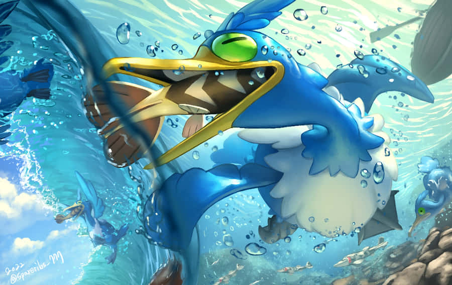 Pokémon Cramorant Hunting Fish Wallpaper