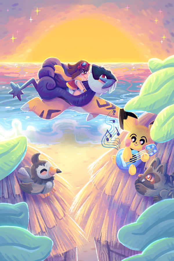 Pokemon Ranger Sunset Flight Wallpaper