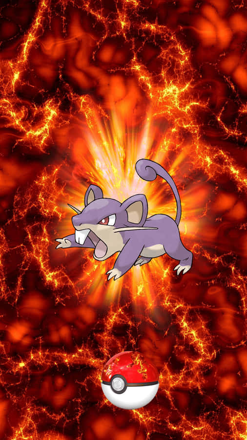 Pokemon Rattata On A Fiery Red Background Wallpaper