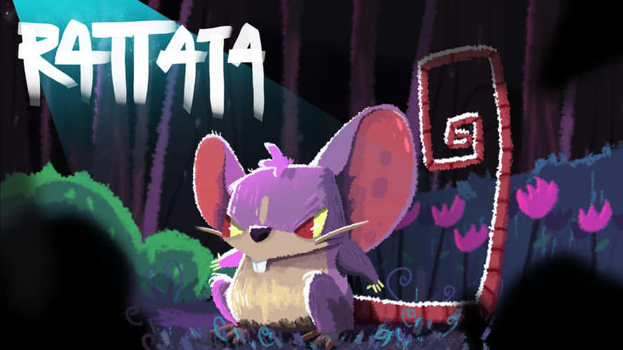 Pokemon Rattata Sitting On Grass With Flowers And Green Shrubs Wallpaper