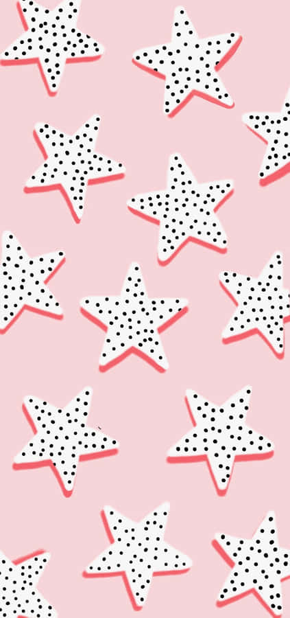 Polka Dot Stars Pattern Pink Background Wallpaper