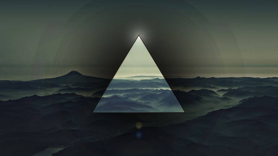 Polyscape Art On Top Of A Scenic Mountain View Wallpaper