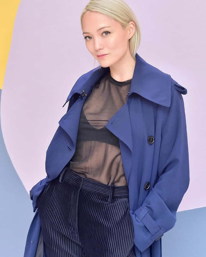 Pom Klementieff Blue Coat Portrait Wallpaper