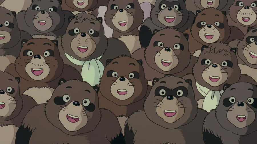 Pom Poko Characters Celebrating On The Hill Wallpaper