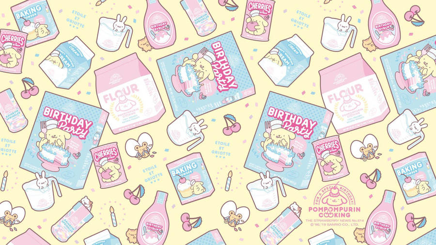Pompompurin Birthday Party Pattern Hd Wallpaper