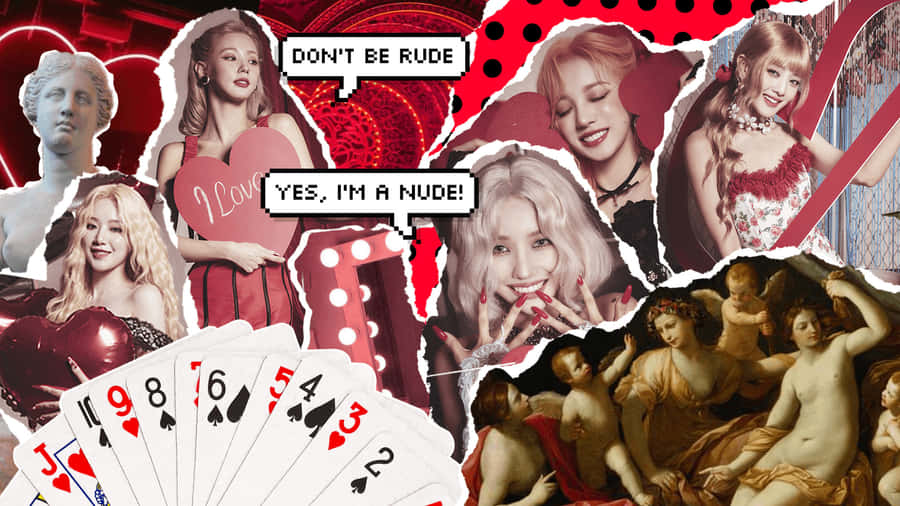 Pop Art Collagewith Playing Cardsand Statues Wallpaper