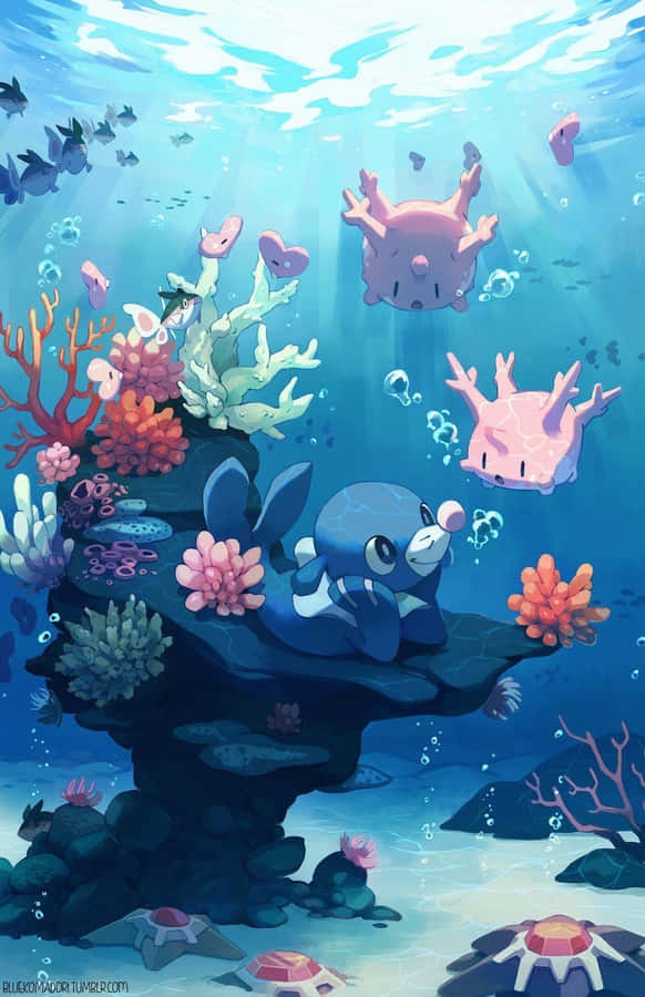 Popplio Resting On A Rock Wallpaper