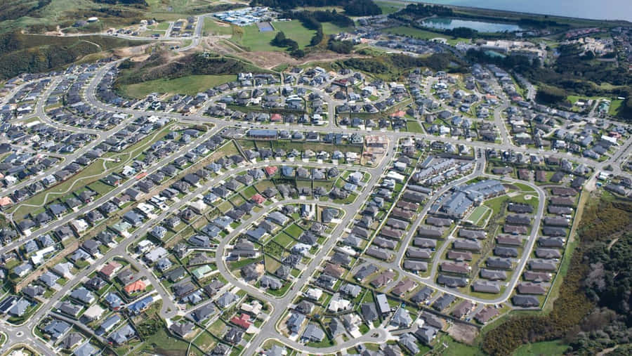 Porirua Suburban Layout Aerial View Wallpaper