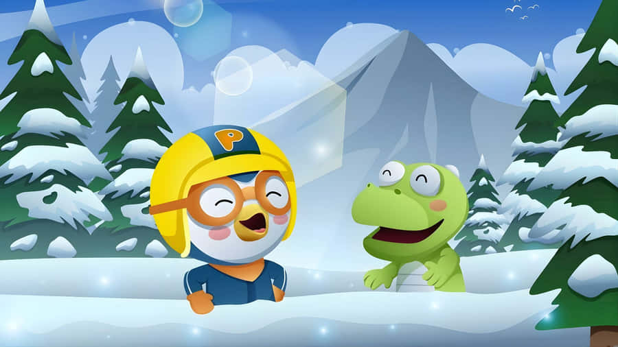 Pororo And Crong Winter Fun Wallpaper